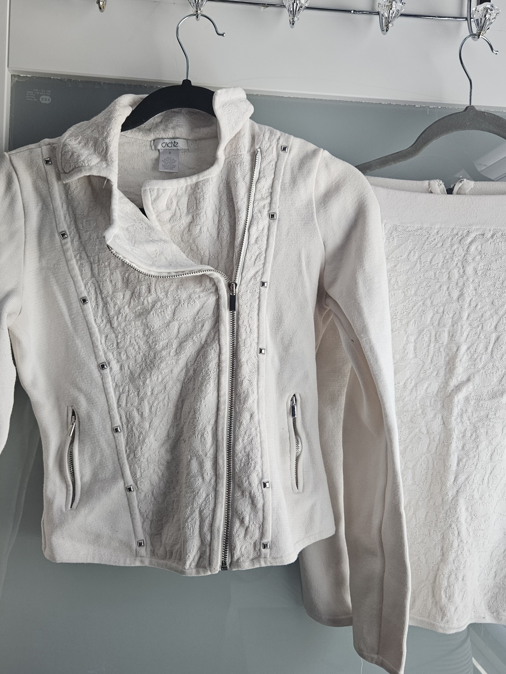 Cache White Textured Moto Jacket with Stud Accents